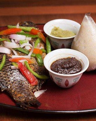 Banku with Chofi/ Tilapia  served with pepper & shito (Large)